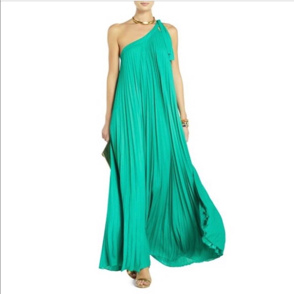 BCBG MaxAzria Abbe’s Green Pleated Maxi Dress